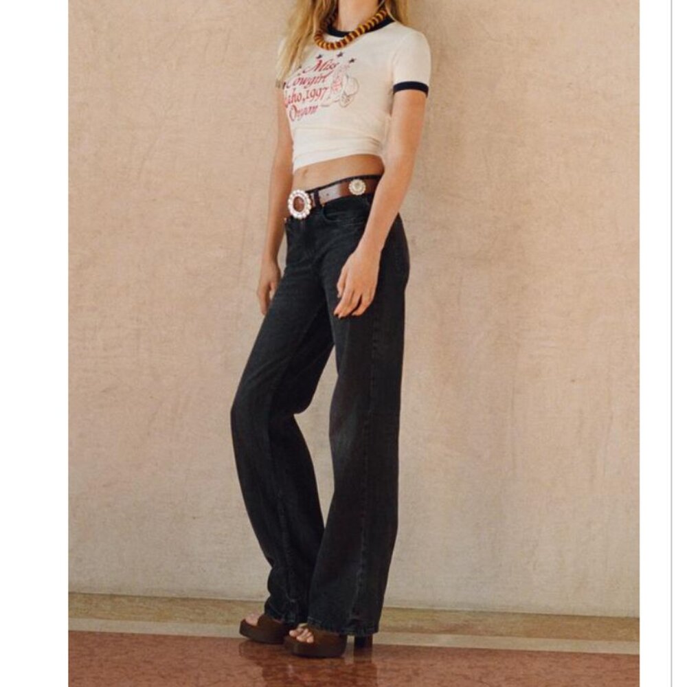 Full Length TRF Mid Rise Wide Leg Jeans
